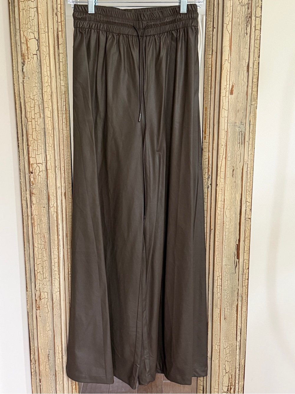 Olivaceous Dark Brown Vegan Leather Jogger Pants